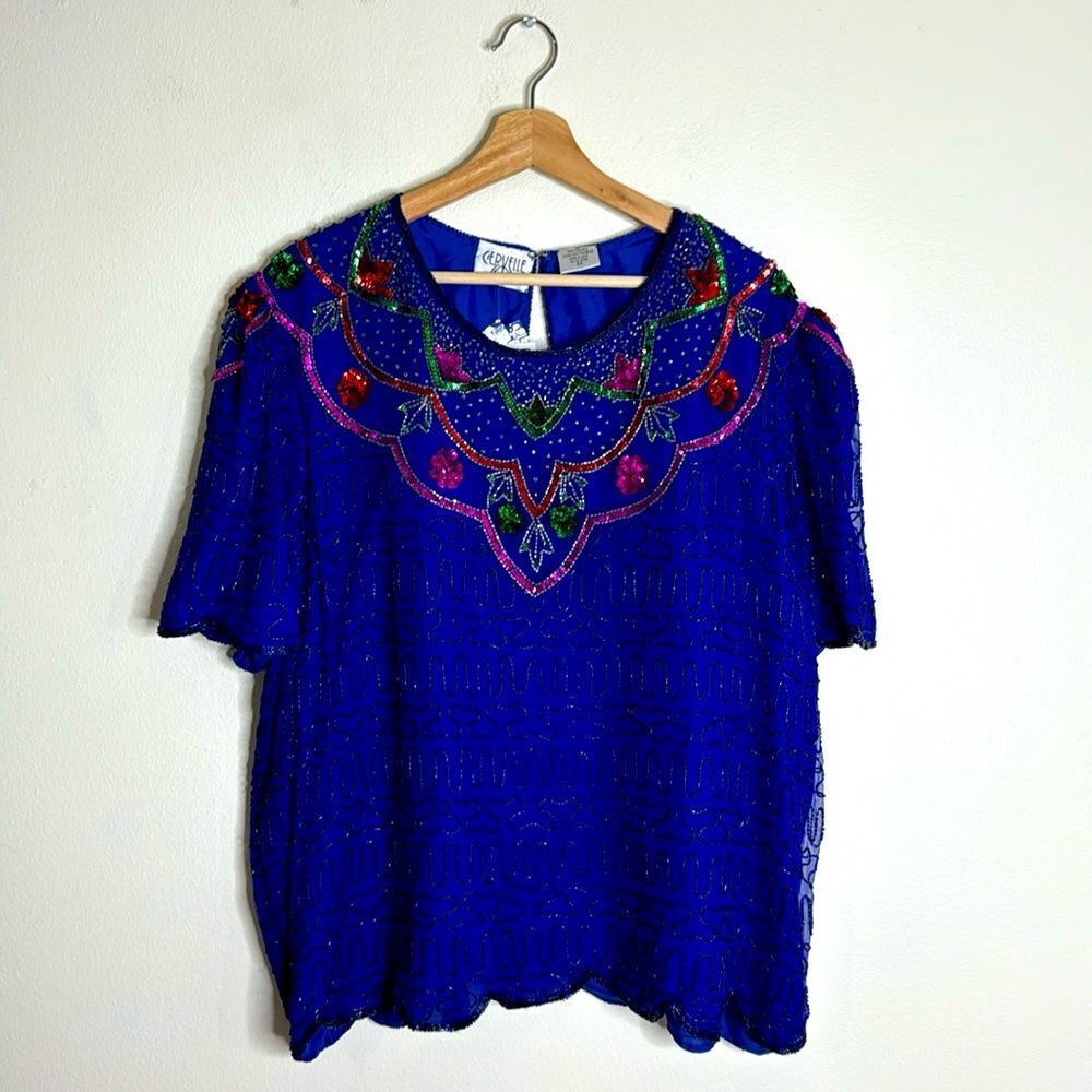 Cervelle ladies beaded sequin silk blouse top size 3X